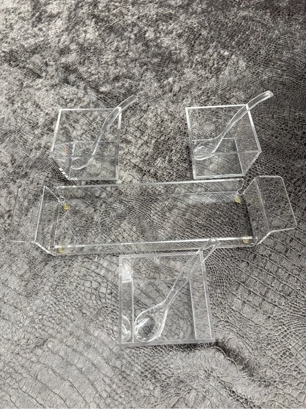 Clear Acrylic 3-Compartment Serving Caddy with Spoons